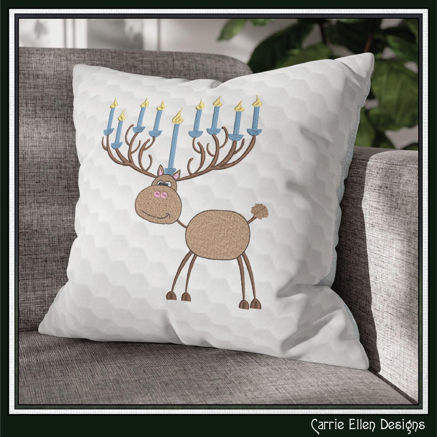 Chrismukkah Reindeer Machine Embroidery Design | Reindeer with Menorah Antlers, 6 Sizes (0142)
