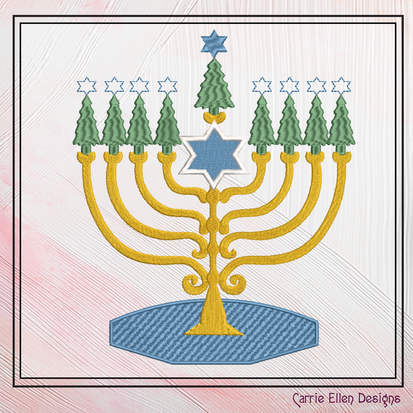 Chrismukkah Machine Embroidery Design – Menorah with Christmas Tree Candles, Jewish Christmas Stitch File, 8 Sizes (0145)