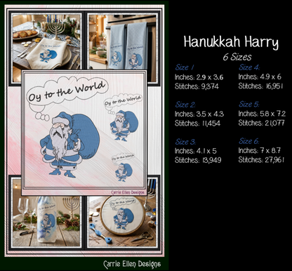 "Oy to the World" Hanukkah Harry Machine Embroidery Design | Funny Jewish Holiday Pattern, 6 Sizes (0155)
