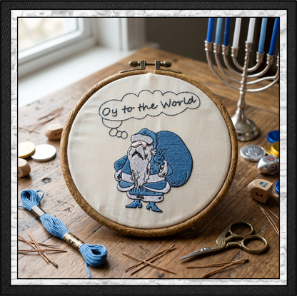"Oy to the World" Hanukkah Harry Machine Embroidery Design | Funny Jewish Holiday Pattern, 6 Sizes (0155)