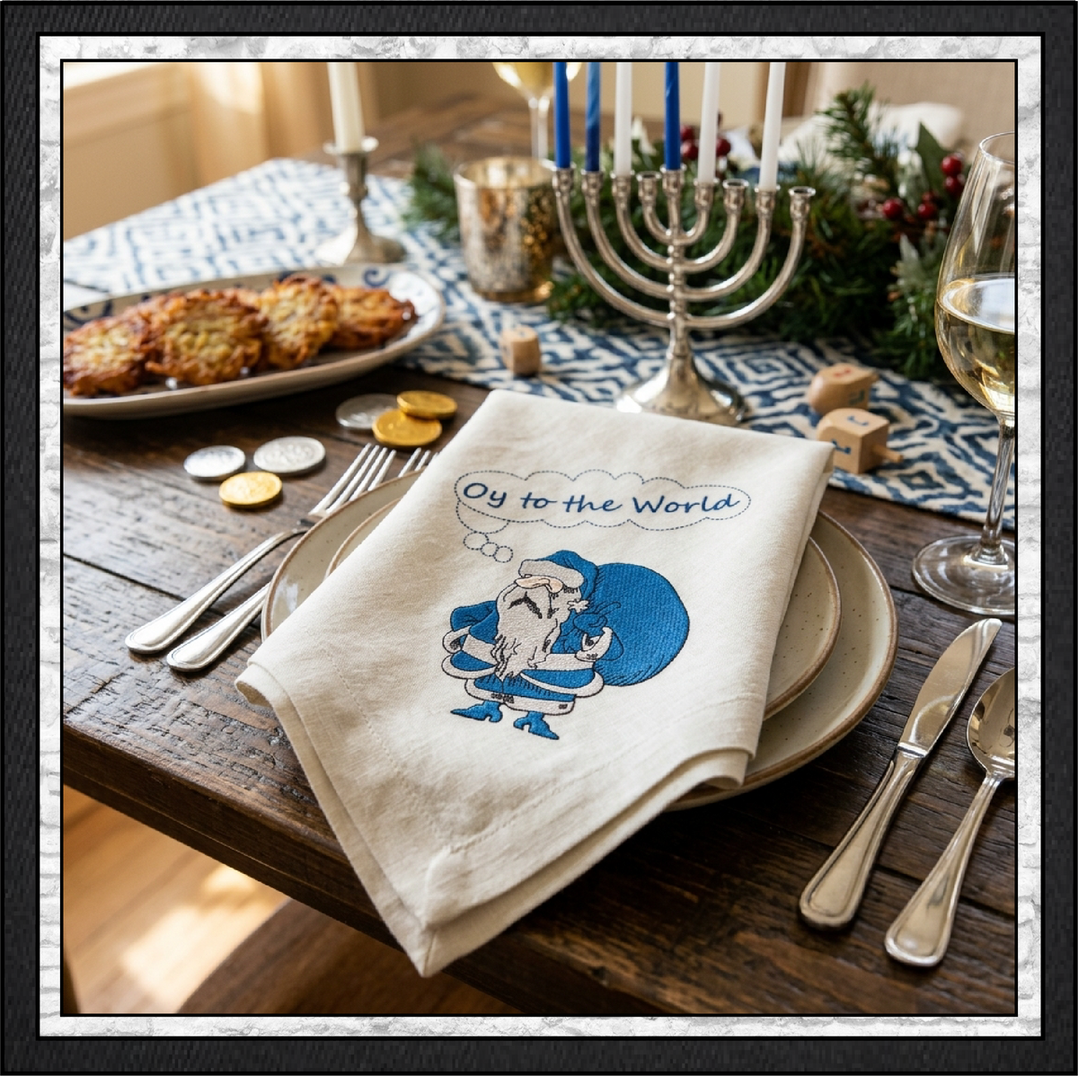 "Oy to the World" Hanukkah Harry Machine Embroidery Design | Funny Jewish Holiday Pattern, 6 Sizes (0155)