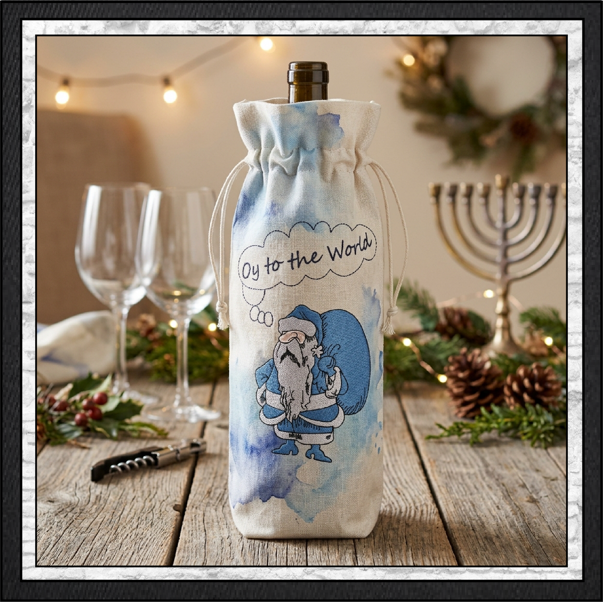 "Oy to the World" Hanukkah Harry Machine Embroidery Design | Funny Jewish Holiday Pattern, 6 Sizes (0155)