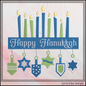 Happy Hanukkah Menorah Machine Embroidery Design File - Dreidel Star of David Pattern, 6 Sizes (0156)