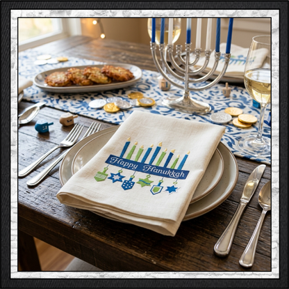 Happy Hanukkah Menorah Machine Embroidery Design File - Dreidel Star of David Pattern, 6 Sizes (0156)