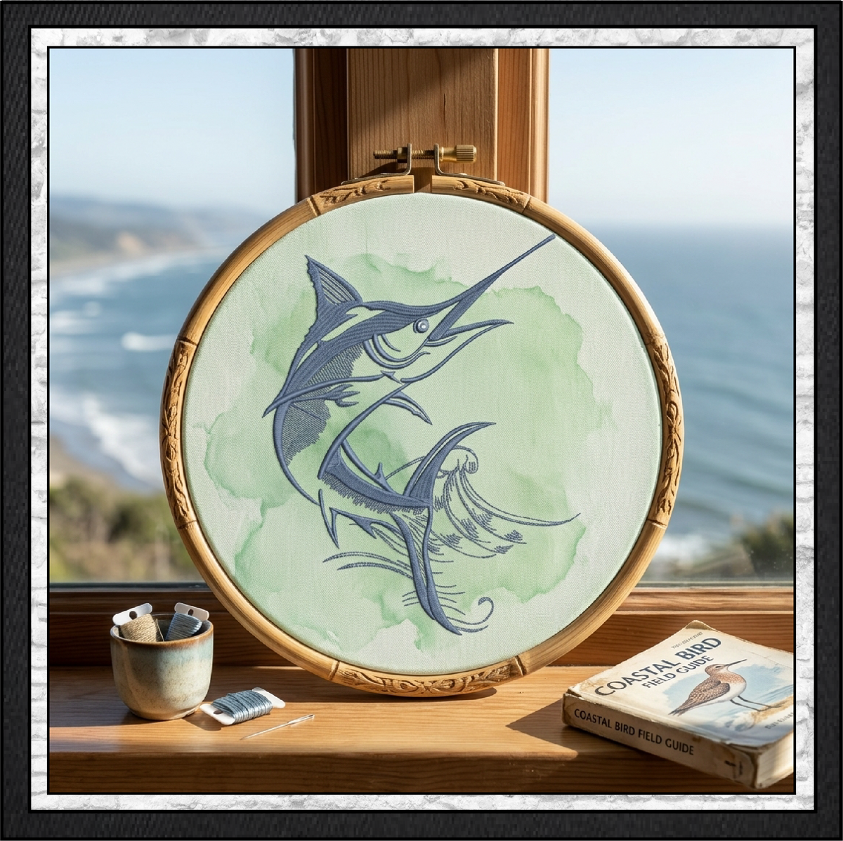 Pacific Blue Marlin Machine Embroidery Design, Ocean Sailfish Sport Fishing Pattern, 6 Sizes (0289)