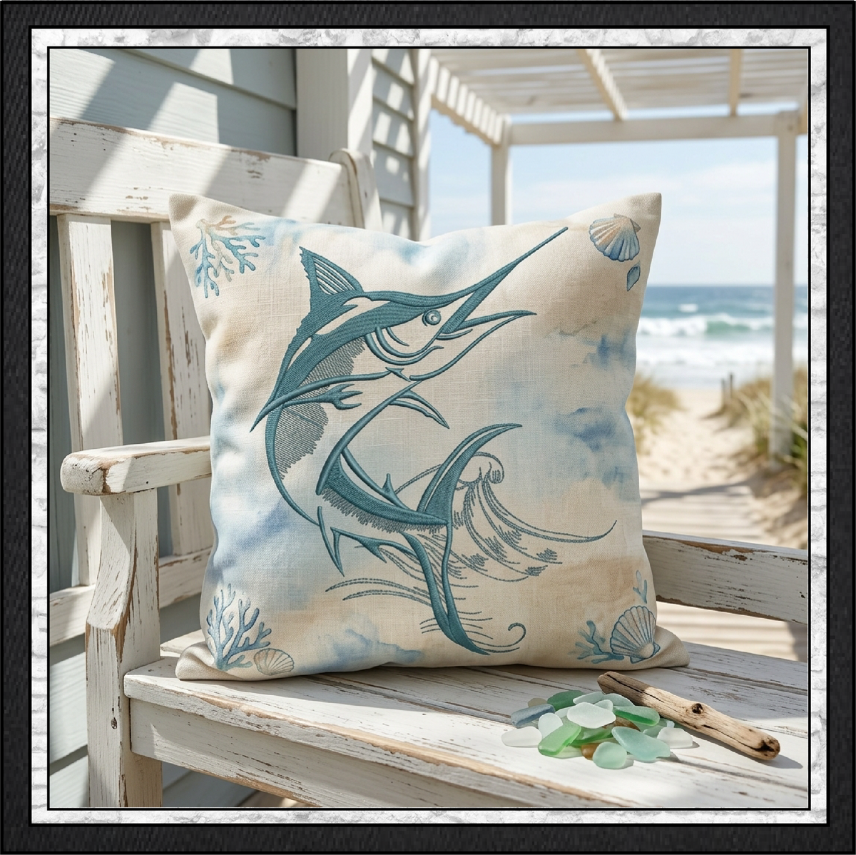 Pacific Blue Marlin Machine Embroidery Design, Ocean Sailfish Sport Fishing Pattern, 6 Sizes (0289)