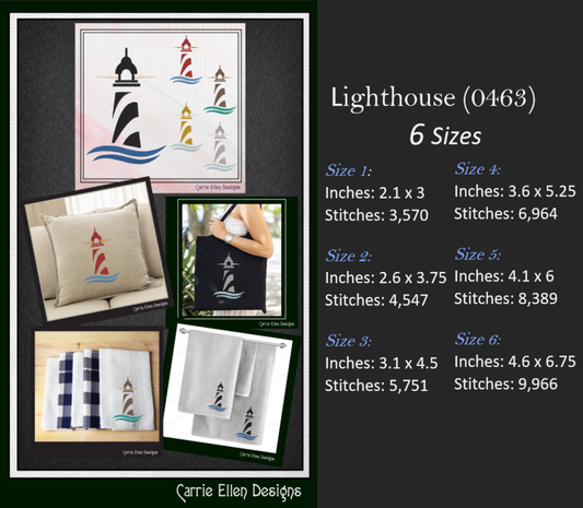 Lighthouse Machine Embroidery Design Bundle, Coastal Light House Island Design, Seaside Landscape, 7 Designs 6 Sizes Each Design (2378)