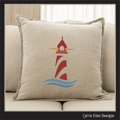 Lighthouse Machine Embroidery Design – Coastal Island Seaside Landscape Pattern, 6 Sizes (0463)