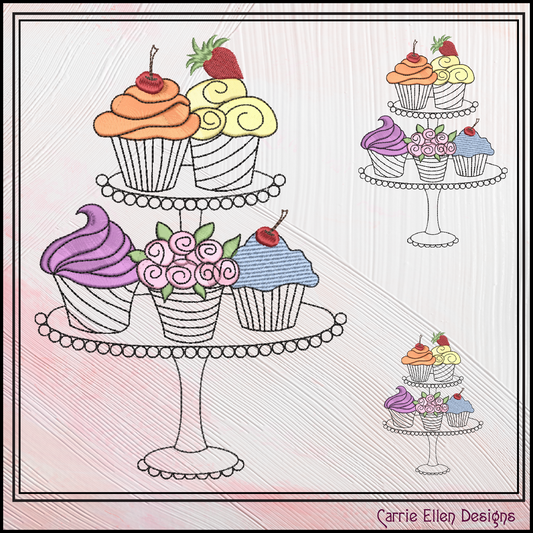 Cupcake Display Machine Embroidery Design – Cakes, Desserts & Sweet Kitchen Embroidery, 6 Sizes (0464)