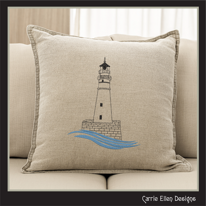 Lighthouse Machine Embroidery Design – Coastal Island Seaside Landscape Pattern, 6 Sizes (0473)