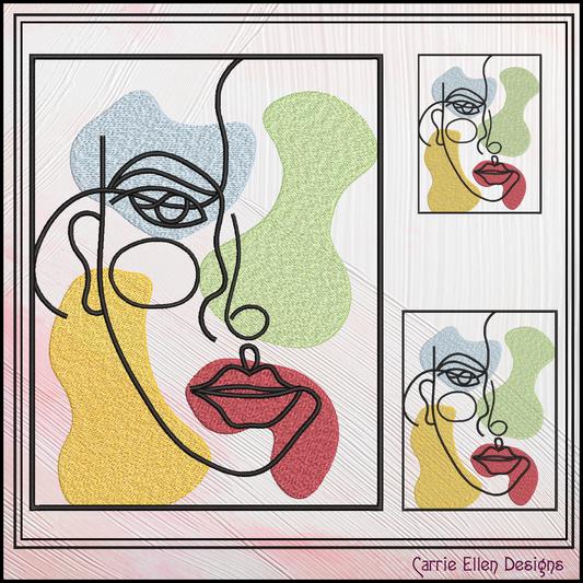 Woman Face Machine Embroidery Design – Fine Art Minimalist Portrait, Multicolor Line Art Style, 8 Sizes (0481)