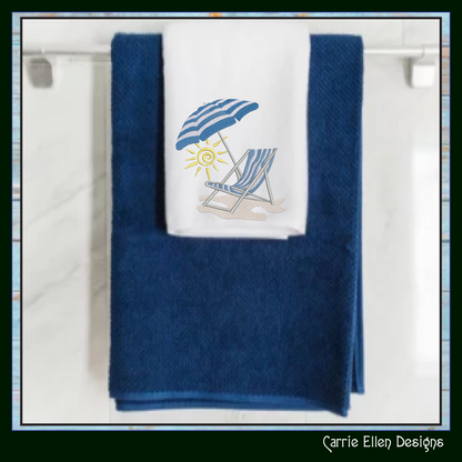Beach Chair and Umbrella Machine Embroidery Design – Summer Vacation Beach Scene Pattern, 6 Sizes, 6 Sizes (0530)