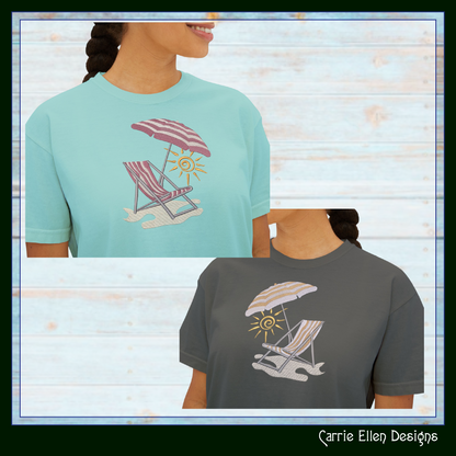 Beach Chair and Umbrella Machine Embroidery Design – Summer Vacation Beach Scene Pattern, 6 Sizes, 6 Sizes (0530)