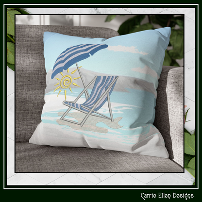 Beach Chair and Umbrella Machine Embroidery Design – Summer Vacation Beach Scene Pattern, 6 Sizes, 6 Sizes (0530)