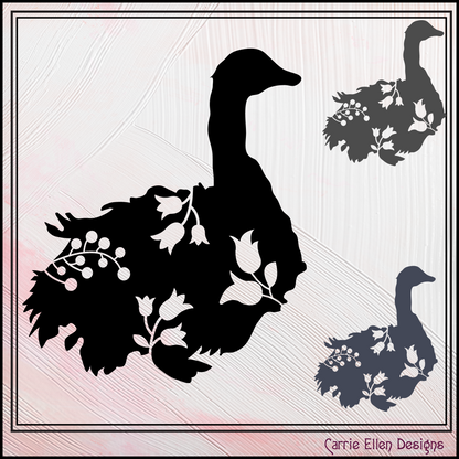 Sebastopol Goose SVG / Vector Clipart, Goose Silhouette with Flowers, Wildflower Sebastopol Goose Silhouette (0617)