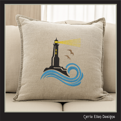 Lighthouse Machine Embroidery Design – Coastal Island Lighthouse – Seaside Landscape Embroidery File, 6 Sizes (0662)