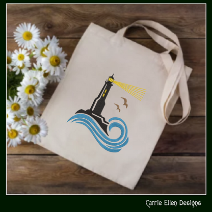 Lighthouse Machine Embroidery Design – Coastal Island Lighthouse – Seaside Landscape Embroidery File, 6 Sizes (0662)