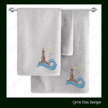 Lighthouse Machine Embroidery Design – Coastal Island Lighthouse – Seaside Landscape Embroidery File, 6 Sizes (0662)