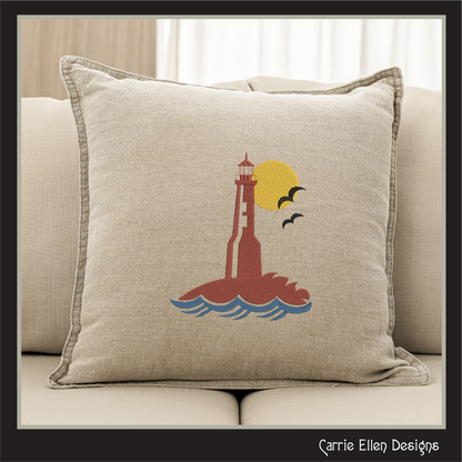 Lighthouse Machine Embroidery Design – Coastal Island Lighthouse – Seaside Landscape Embroidery File, 6 Sizes (0663)