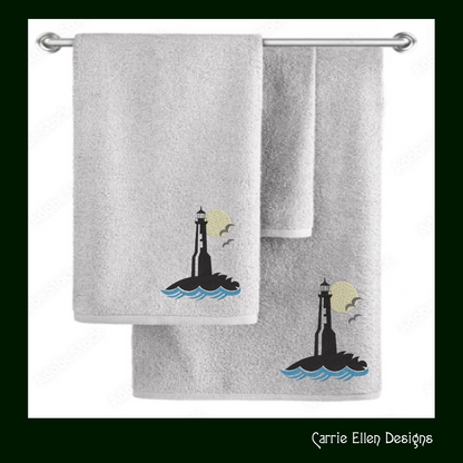 Lighthouse Machine Embroidery Design – Coastal Island Lighthouse – Seaside Landscape Embroidery File, 6 Sizes (0663)