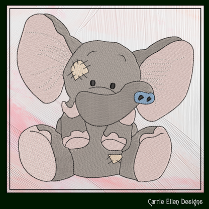 Toy Elephant Machine Embroidery Design for Babies and Kids | Vintage Stuffed Animal Pattern | Blue Nose Tatty Teddy Inspired Embroidery | 6 Sizes (0769)