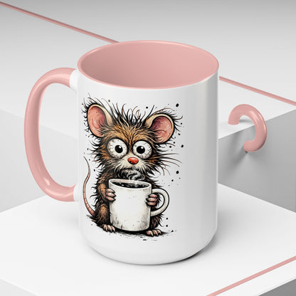 Frazzled Mouse with Mug | Accent Ceramic Coffee Mug 11oz 15oz (3867)