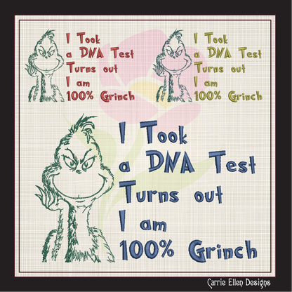 100% Grinch Machine Embroidery Design – Funny Holiday Saying, Christmas Snark Quote, 8 Sizes (1017)