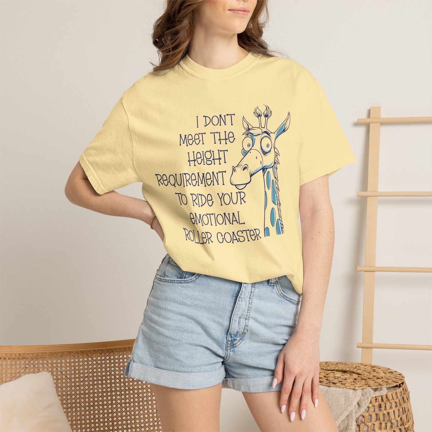 I Don't Meet the Height Requirement to Ride Your Emotional Roller Coaster Comfort Colors® Short Sleeve T-Shirt | Funny Giraffe Graphic Tee (4236)
