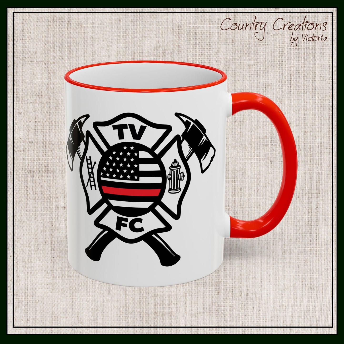TV FC Thin Red Line Flag Firefighter Maltese Cross Ceramic Mug | Accent Rim & Handle 11,15 oz (3007)