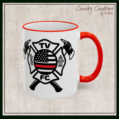 TV FC Thin Red Line Flag Firefighter Maltese Cross Ceramic Mug | Accent Rim & Handle 11,15 oz (3007)