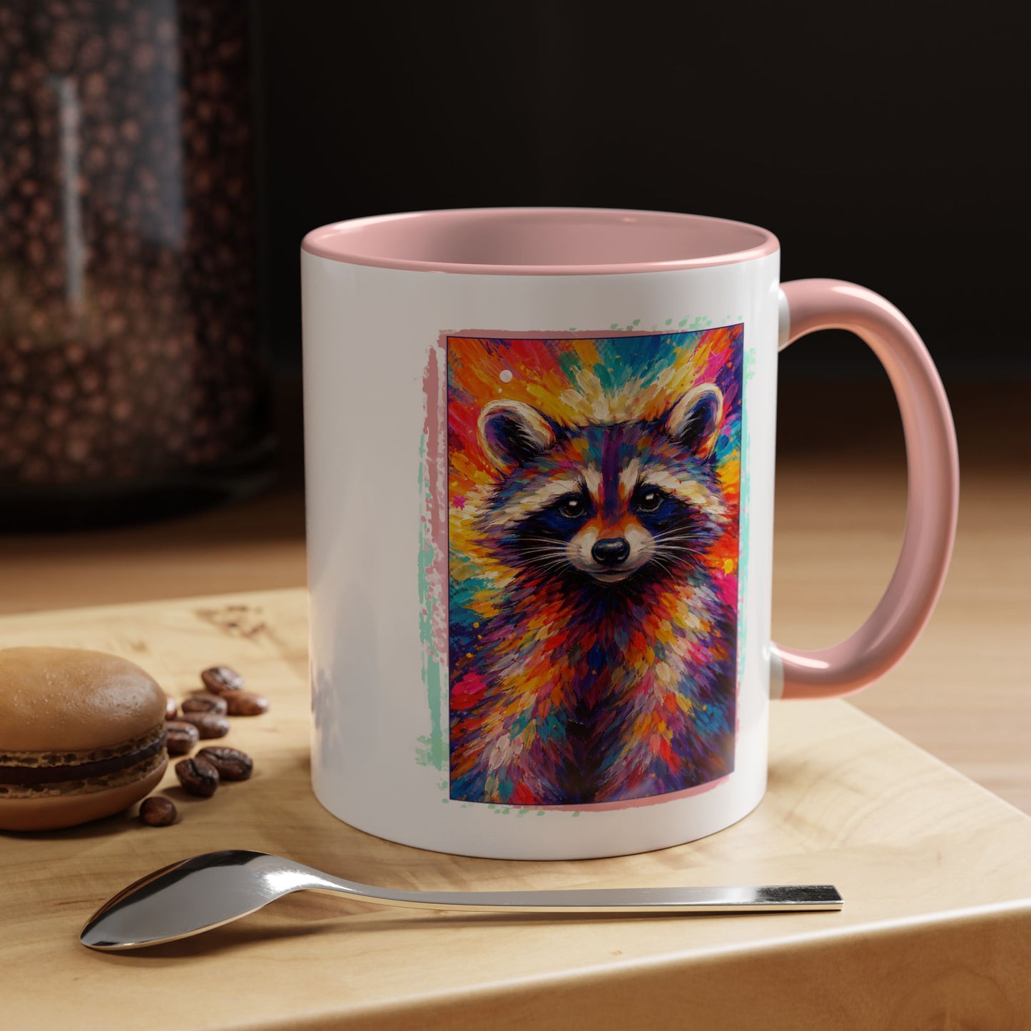 Raccoon Accent Ceramic Mug | Vibrant Colorful Raccoon Coffee Mug,  11oz & 15oz (3826)