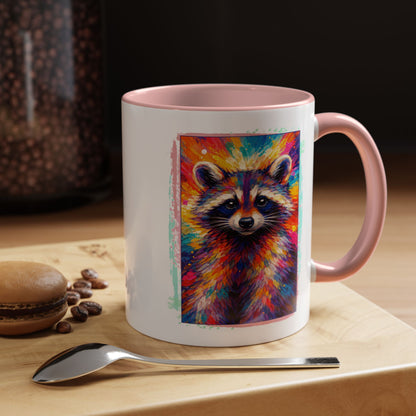 Raccoon Accent Ceramic Mug | Vibrant Colorful Raccoon Coffee Mug,  11oz & 15oz (3826)
