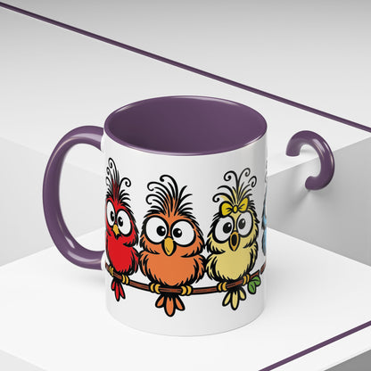 Colorful Cartoon Birds Coffee Mug — Chicks on a Stick 11/15oz Accent Mug (4278)