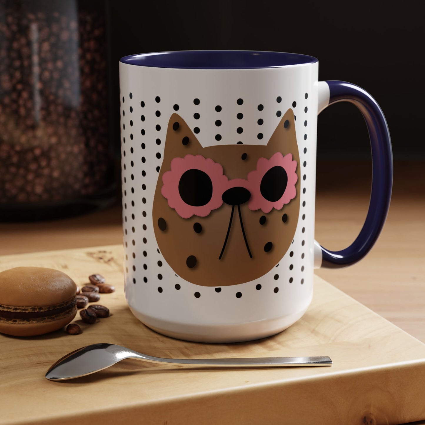 Spotted Cat Mug with Pink Sunglasses Accent Coffee Cup | 11oz 15oz (3812)