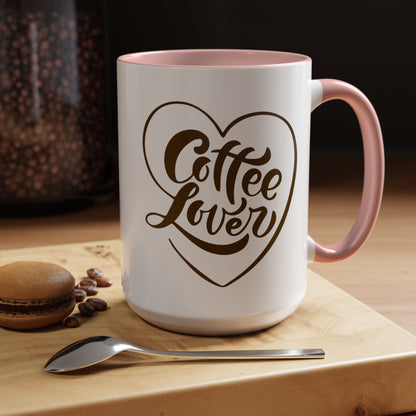 Coffee Lover Heart Design Ceramic Accent Mug | Coffee Lover Gift Idea | 11oz & 15oz (3799)