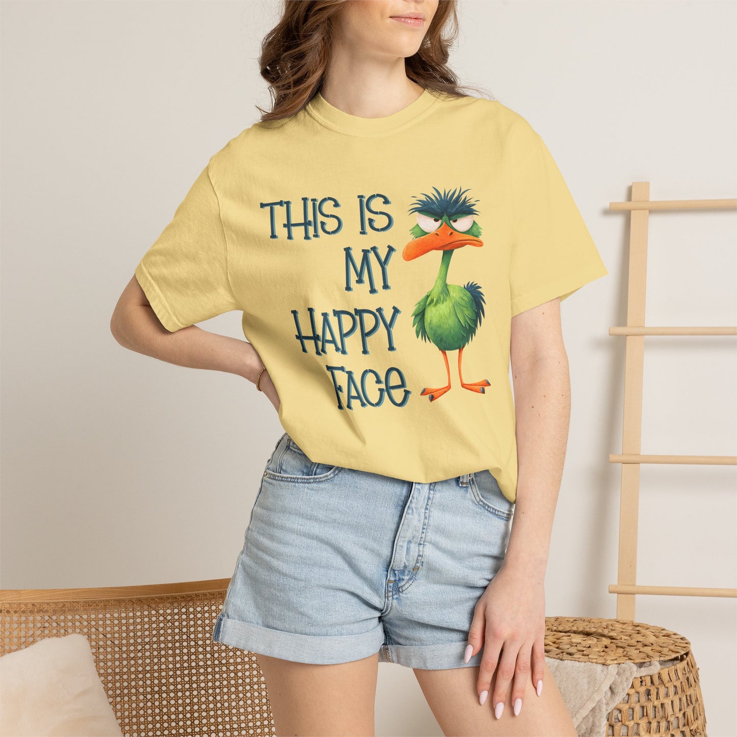 This Is My Happy Face Comfort Colors® Short Sleeve T-Shirt | Sarcastic Ostrich Unisex Shirt | Adult Humor (4251)