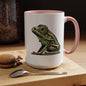 Green Stylized Frog Mug | Embroidery Styled Accent Colored Printed Coffee Mug (3817)