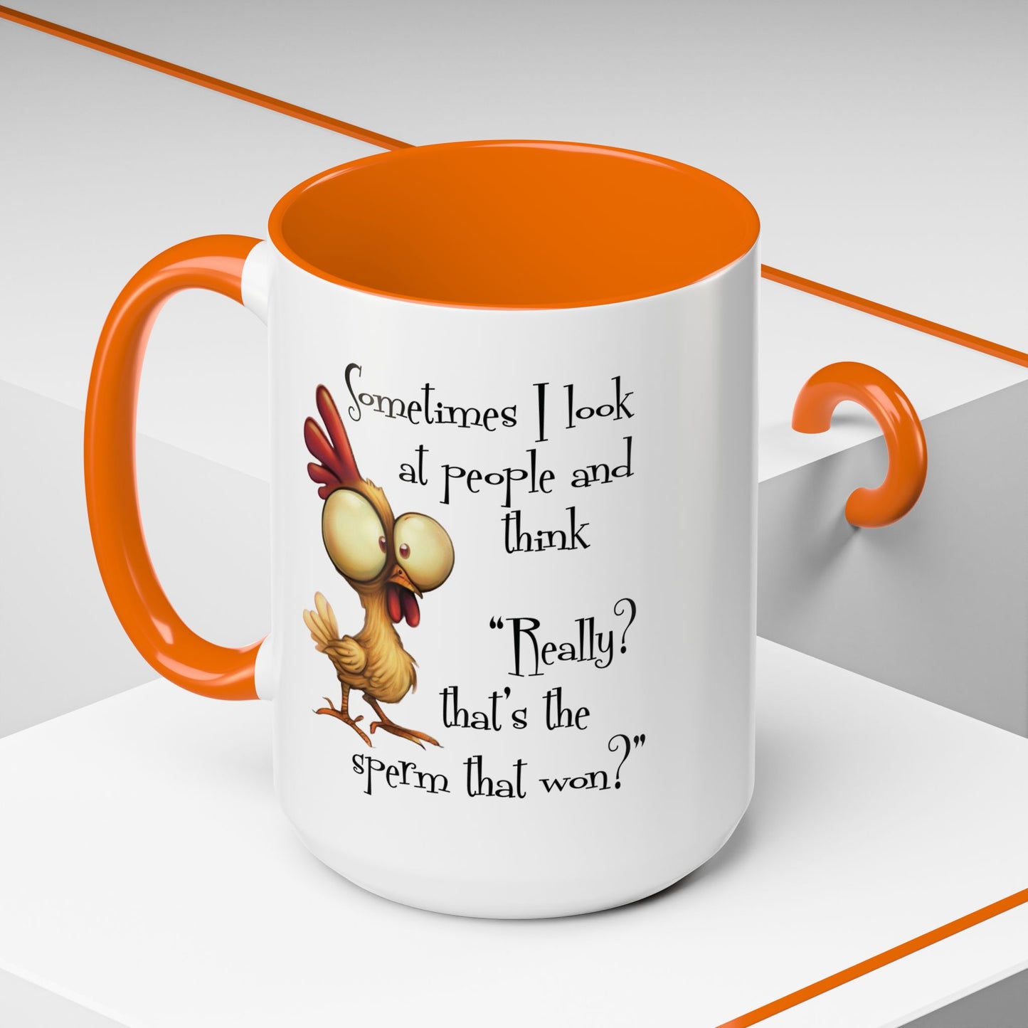 Funny Sarcastic Quote Mug | “That’s the Sperm That Won?” Colored Accent Coffee Mug 11oz & 15oz (3818)