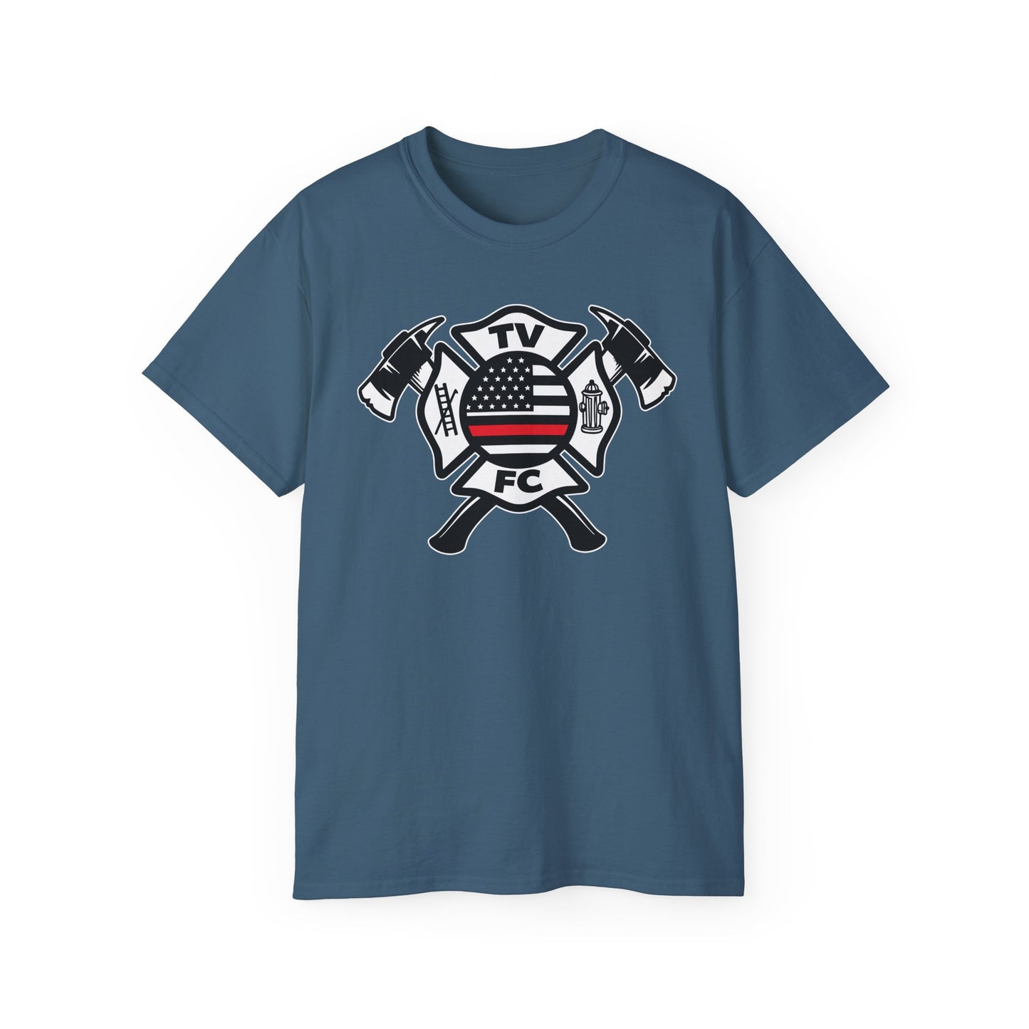 TV FC Red Thin Line Firefighter Maltese Cross Tee | 6 oz Cotton Tee Shirt (3009)