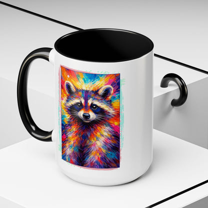 Raccoon Accent Ceramic Mug | Vibrant Colorful Raccoon Coffee Mug,  11oz & 15oz (3826)