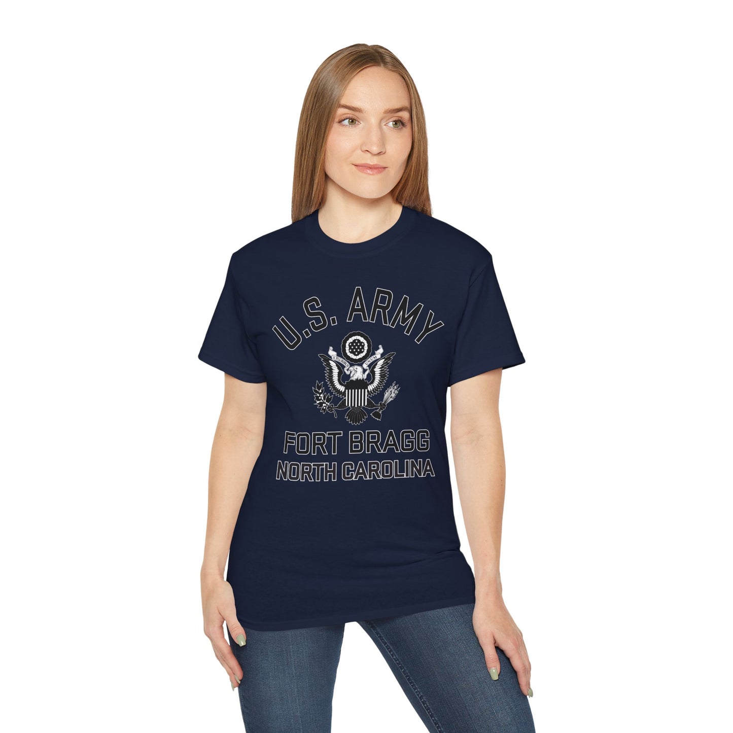 US Army Fort Bragg Eagle Emblem T-Shirt – Vintage WWII U.S. Army Reproduction Unisex Ultra Cotton Tee (P-6039)