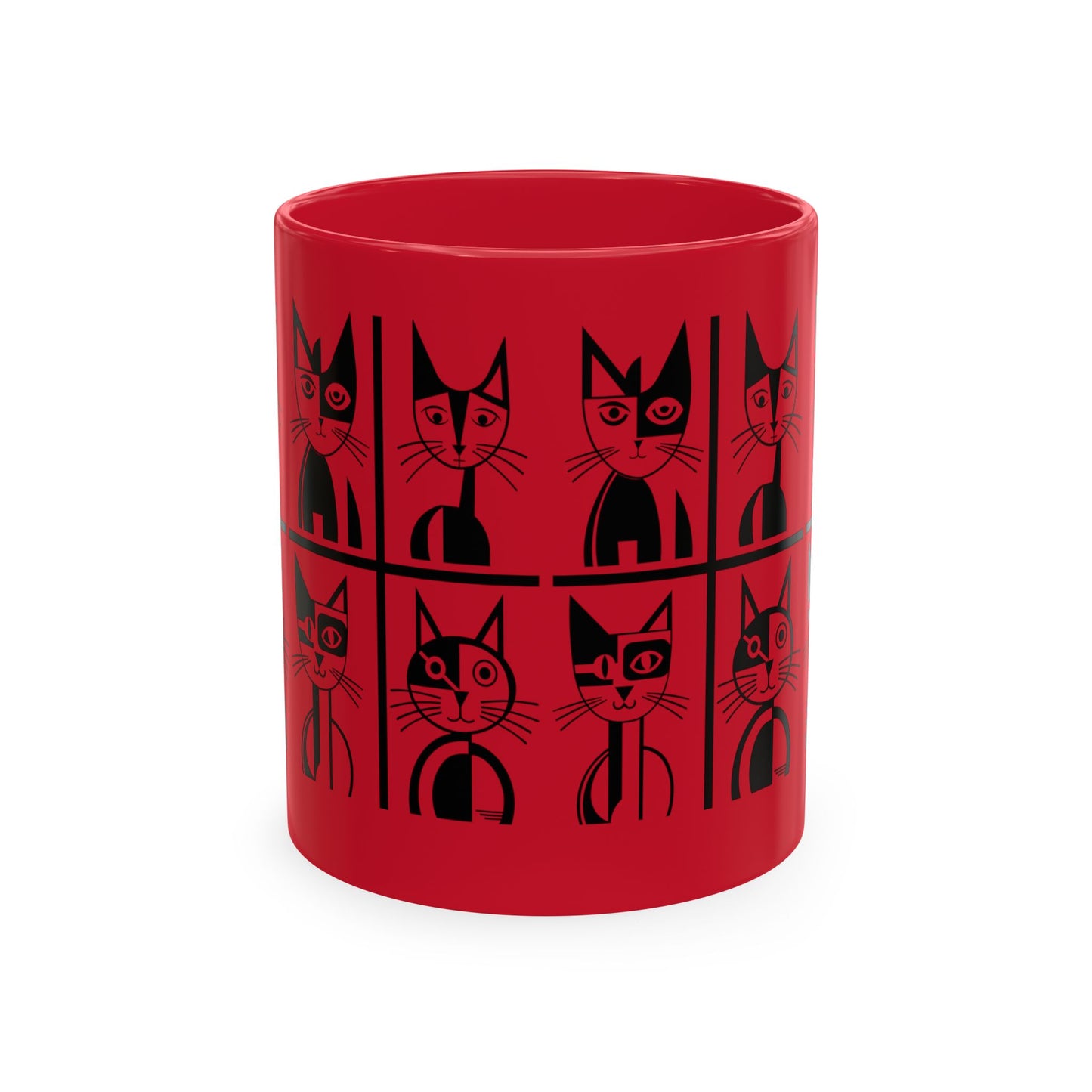 Geometric Cat Color Mug | Minimalist Cat 11oz Ceramic Coffee Mug | 8 Color Choices (4276)