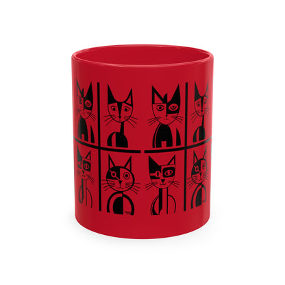 Geometric Cat Color Mug | Minimalist Cat 11oz Ceramic Coffee Mug | 8 Color Choices (4276)