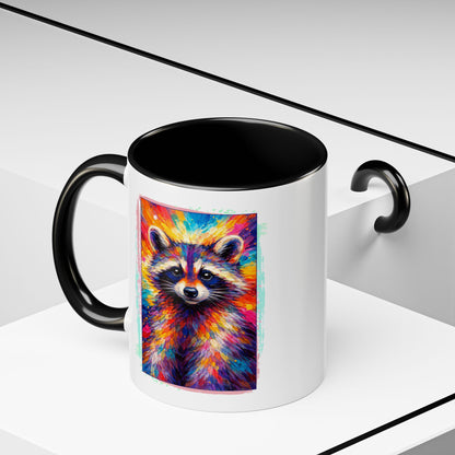 Raccoon Accent Ceramic Mug | Vibrant Colorful Raccoon Coffee Mug,  11oz & 15oz (3826)