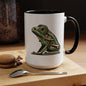 Green Stylized Frog Mug | Embroidery Styled Accent Colored Printed Coffee Mug (3817)