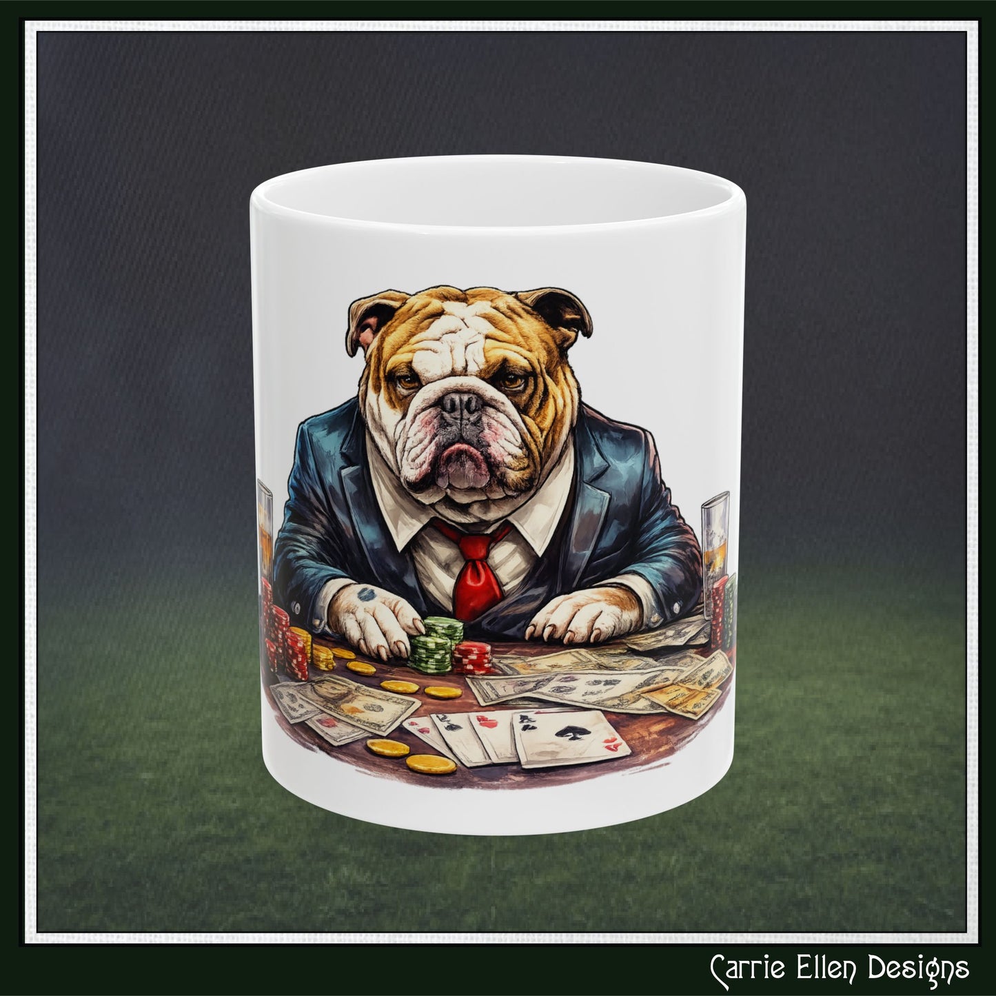 Bulldog Poker Ceramic Mug | Poker Player Gift | English Bulldog Mug (11oz/15oz) (4265)
