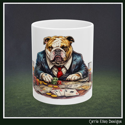 Bulldog Poker Ceramic Mug | Poker Player Gift | English Bulldog Mug (11oz/15oz) (4265)