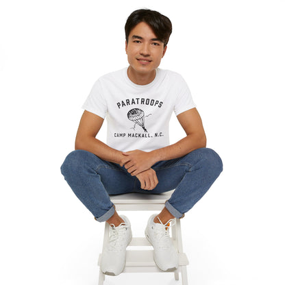 Camp Mackall Paratroops Short Sleeve T-Shirt – Vintage WWII Military Camp Design – Heavyweight 100% Cotton Tee (P-6032)