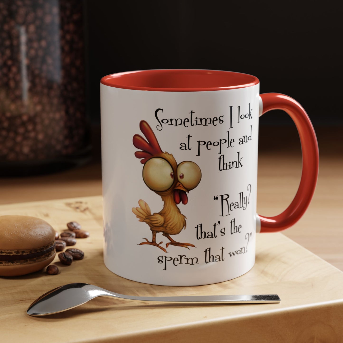 Funny Sarcastic Quote Mug | “That’s the Sperm That Won?” Colored Accent Coffee Mug 11oz & 15oz (3818)