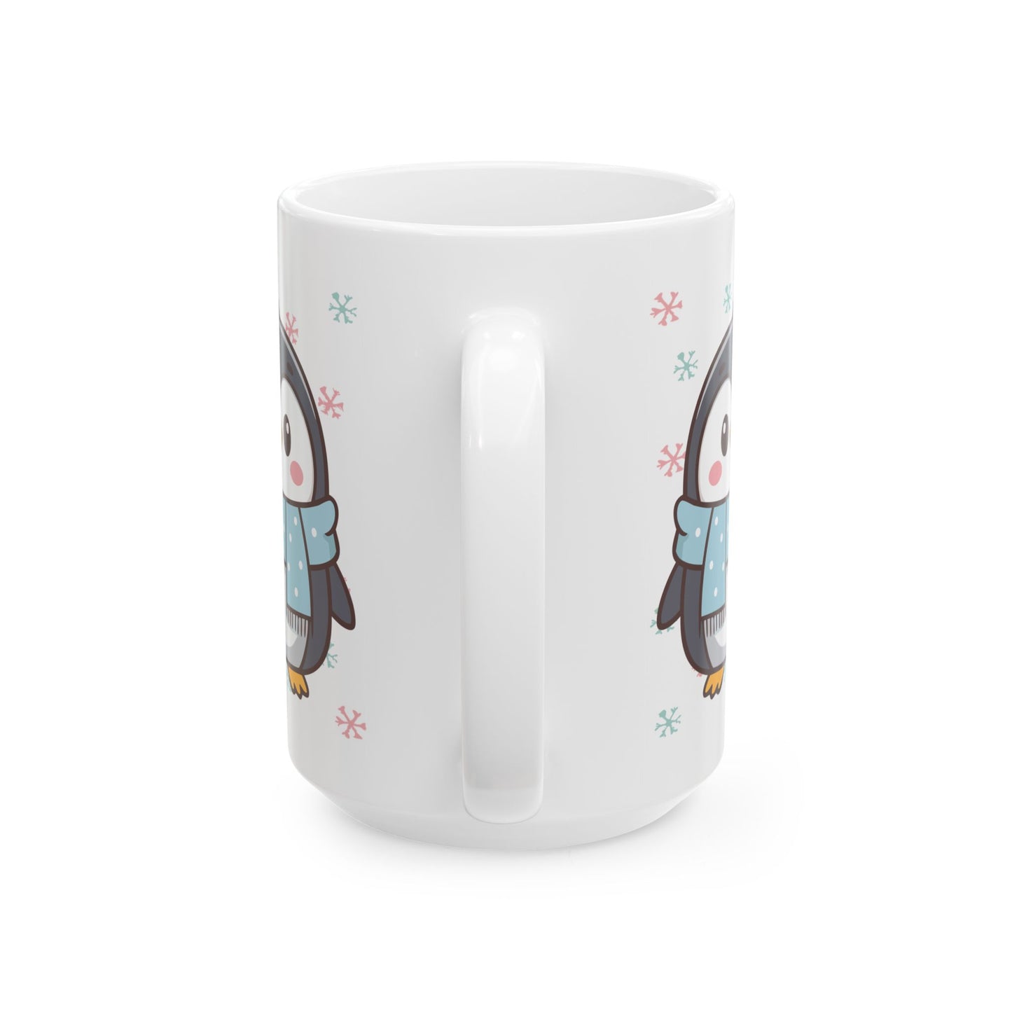 Gray Penguin with Colorful Snowflakes Ceramic Mug | Cute Winter Coffee Cup | Holiday Penguin Gift | 11oz & 15oz
